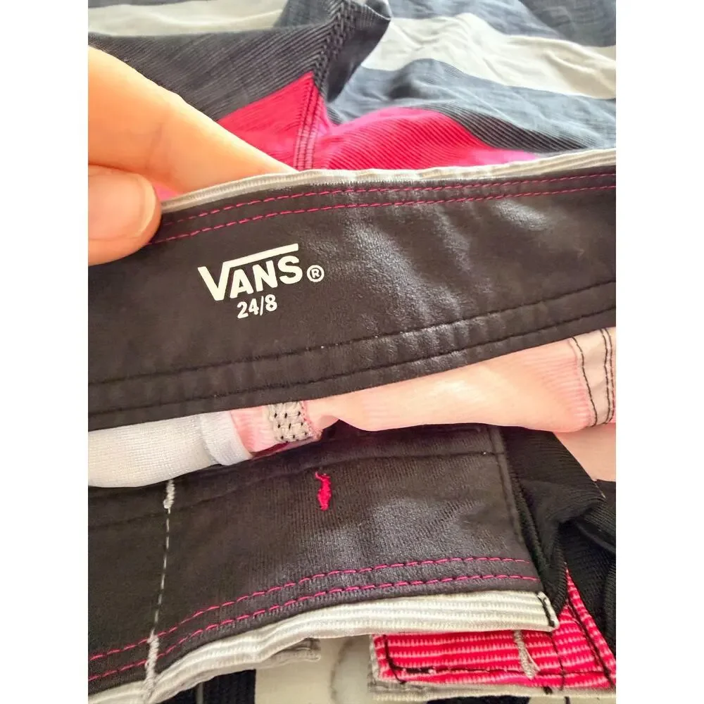 Vans Era Boys' Red & Gray Striped Boardshorts - Size 8